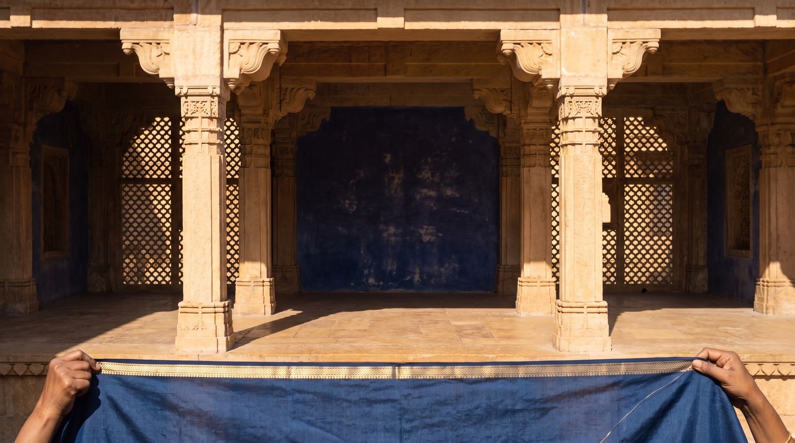 Sunlit sandstone stage pavilion